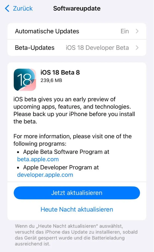 遂溪苹果手机维修分享苹果 iOS / iPadOS 18 开发者预览版 Beta 8 发布 